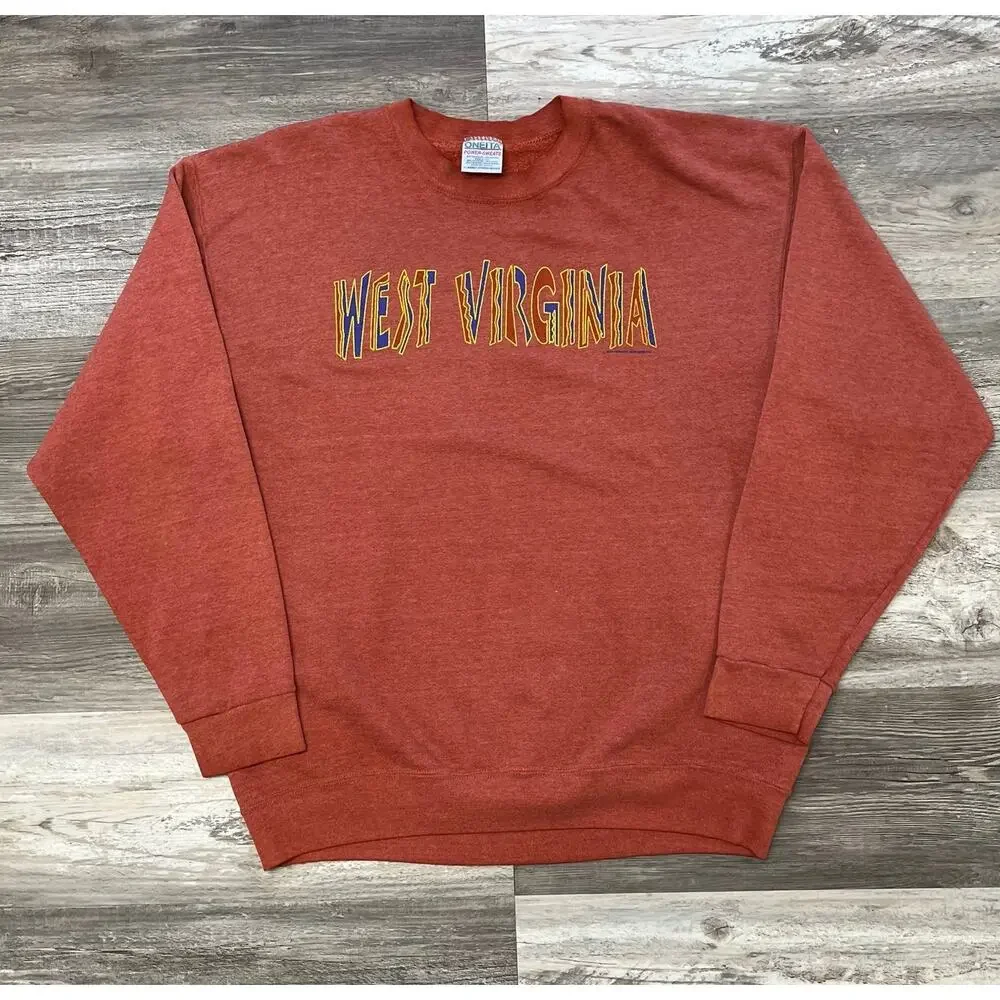 Vintage 90s Oneita Brown West Virginia Mens XL Pullover Sweatshirt Spellout - Picture 1 of 6
